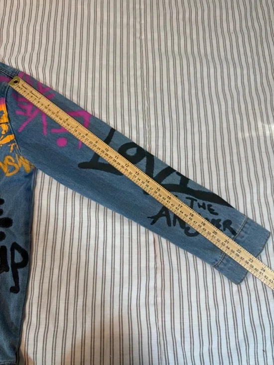 Chemistry Graffiti Print Butterfly Graphic Denim Jacket Size M - Picture 10 of 13